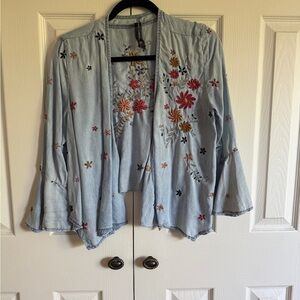 Floral Embroidered Light Blue Top